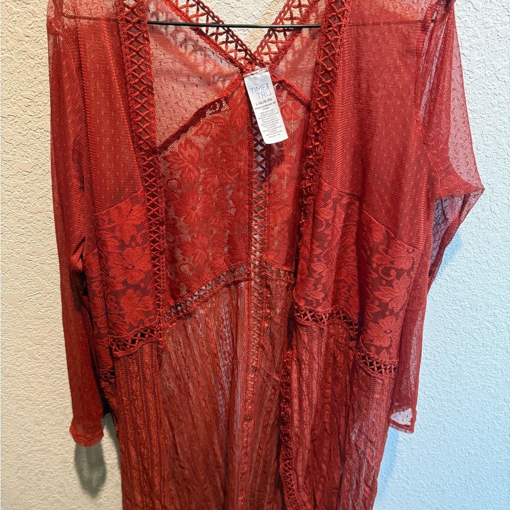 Time and Tru dark orange Lace Top
